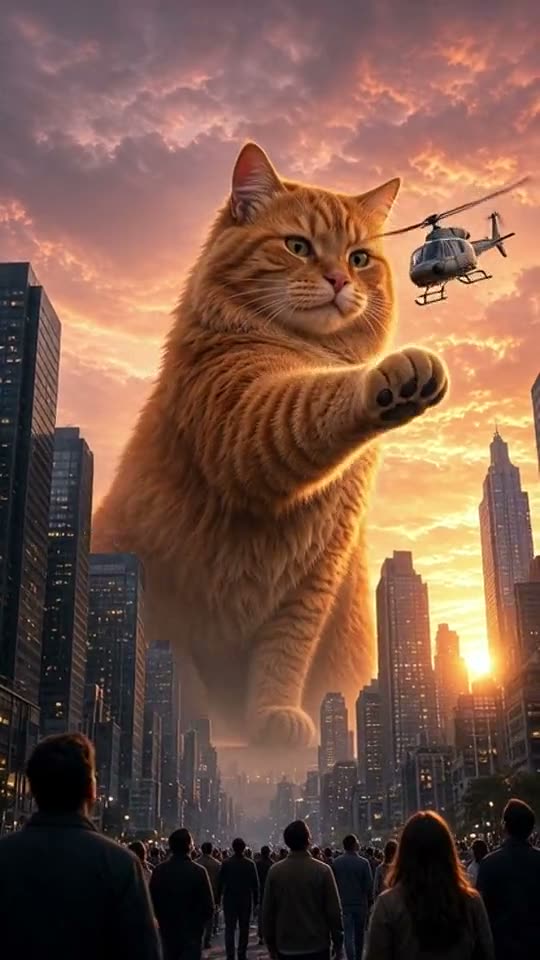 Giant cat in the city — Grok Imagine
